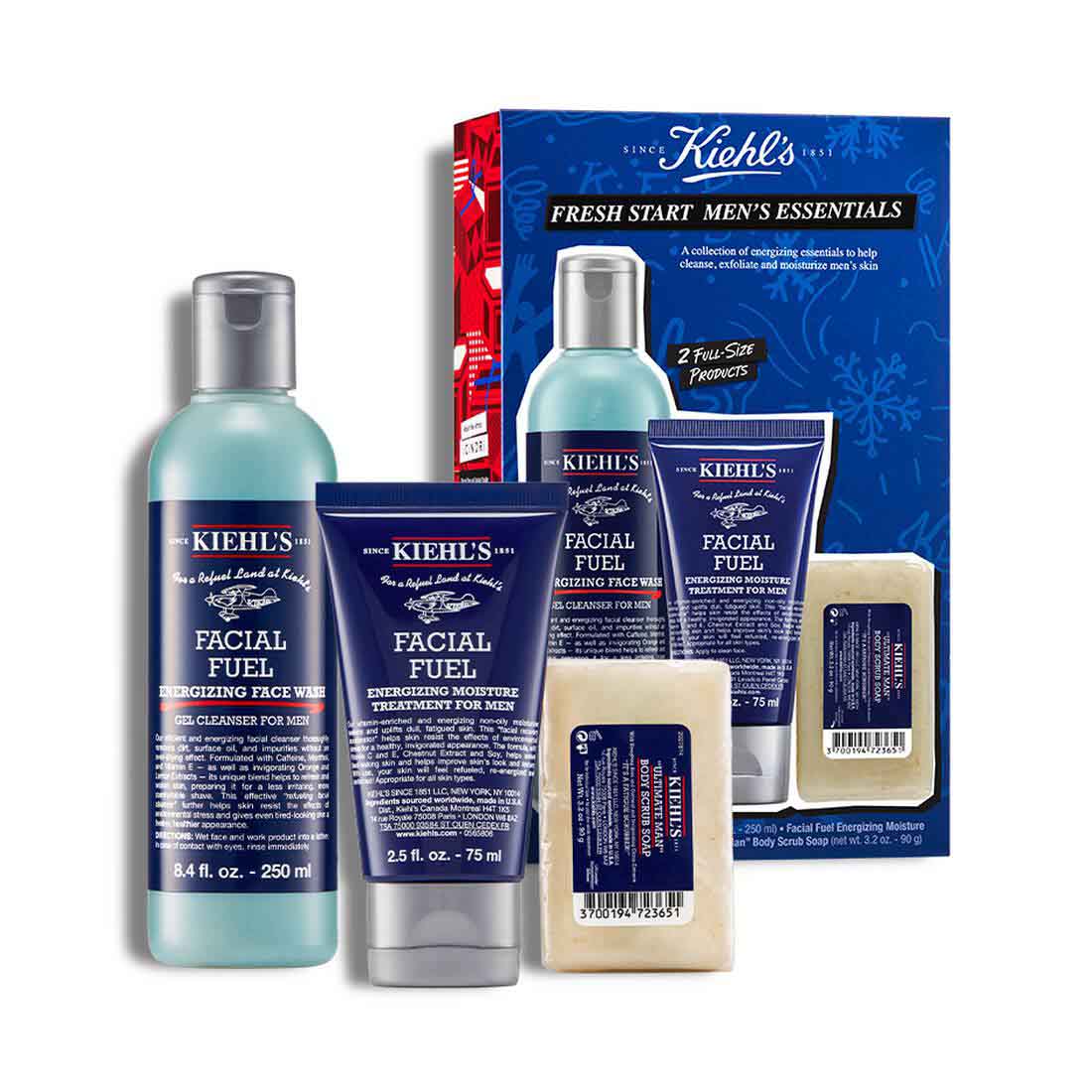 Fresh Start Men's Essentials Gift Set with moisturizer, body scrub soap and face wash