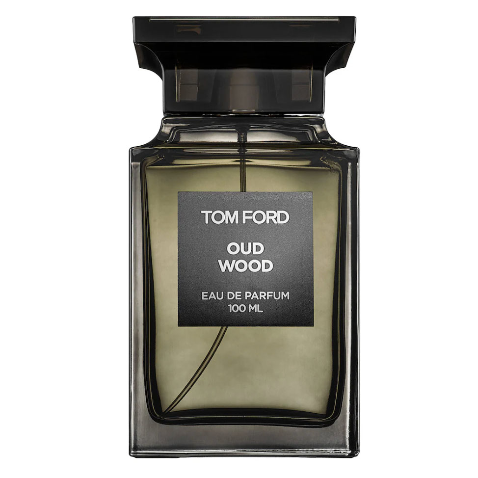Tom Ford Oud Wood Eau De Parfum in clear black bottle