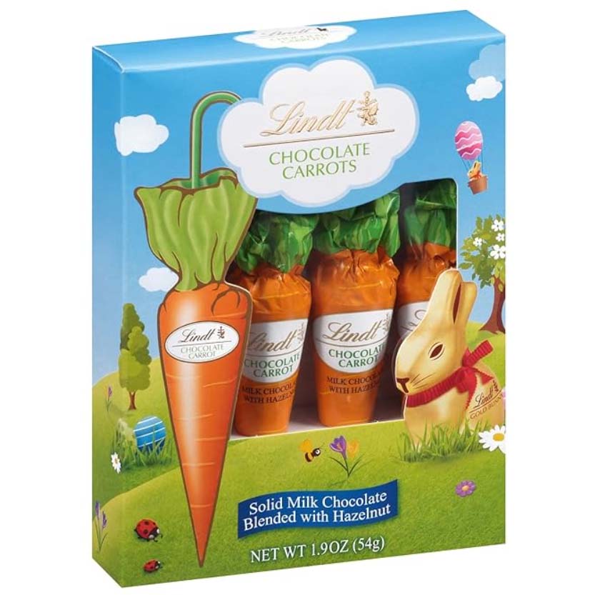 Lindt Chocolate Carrots, Solid Milk Chocolate Candy Blended with Hazelnut in a box 