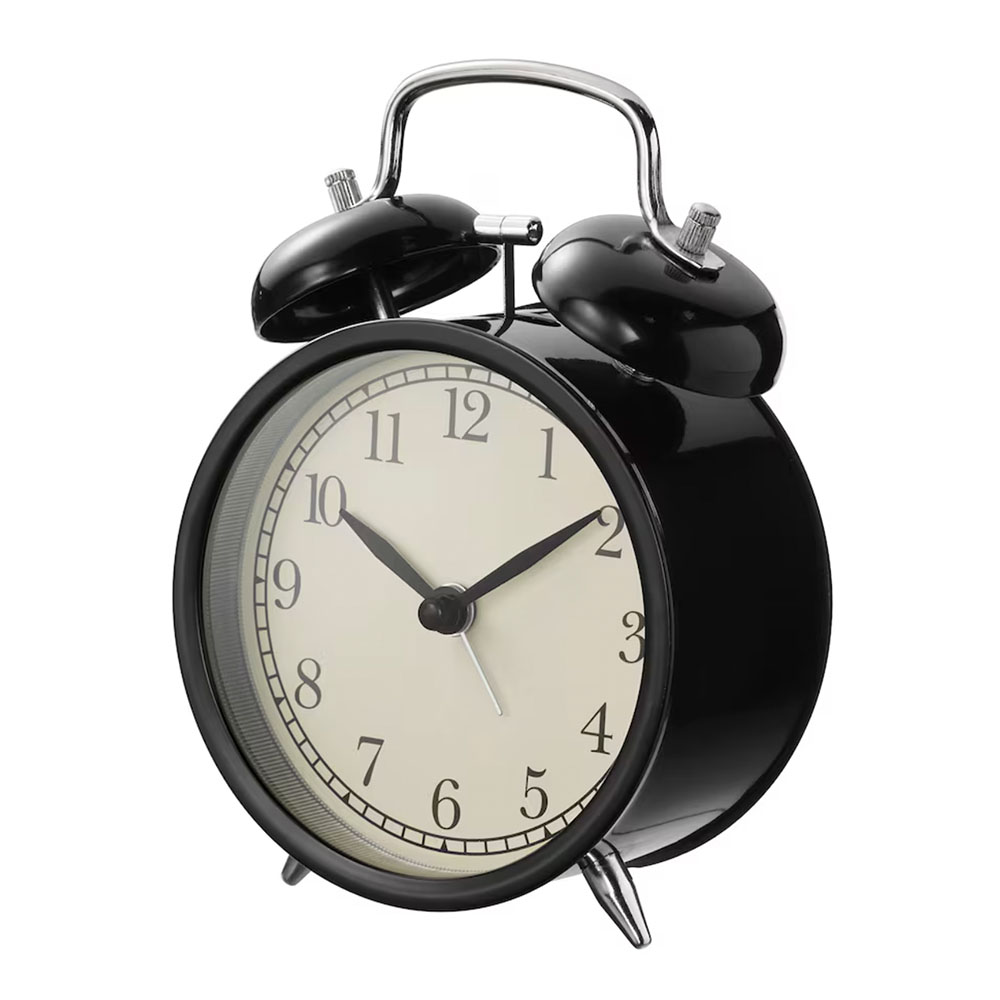 Ikea DEKAD Alarm Clock in black with a white face, reading '10:09'