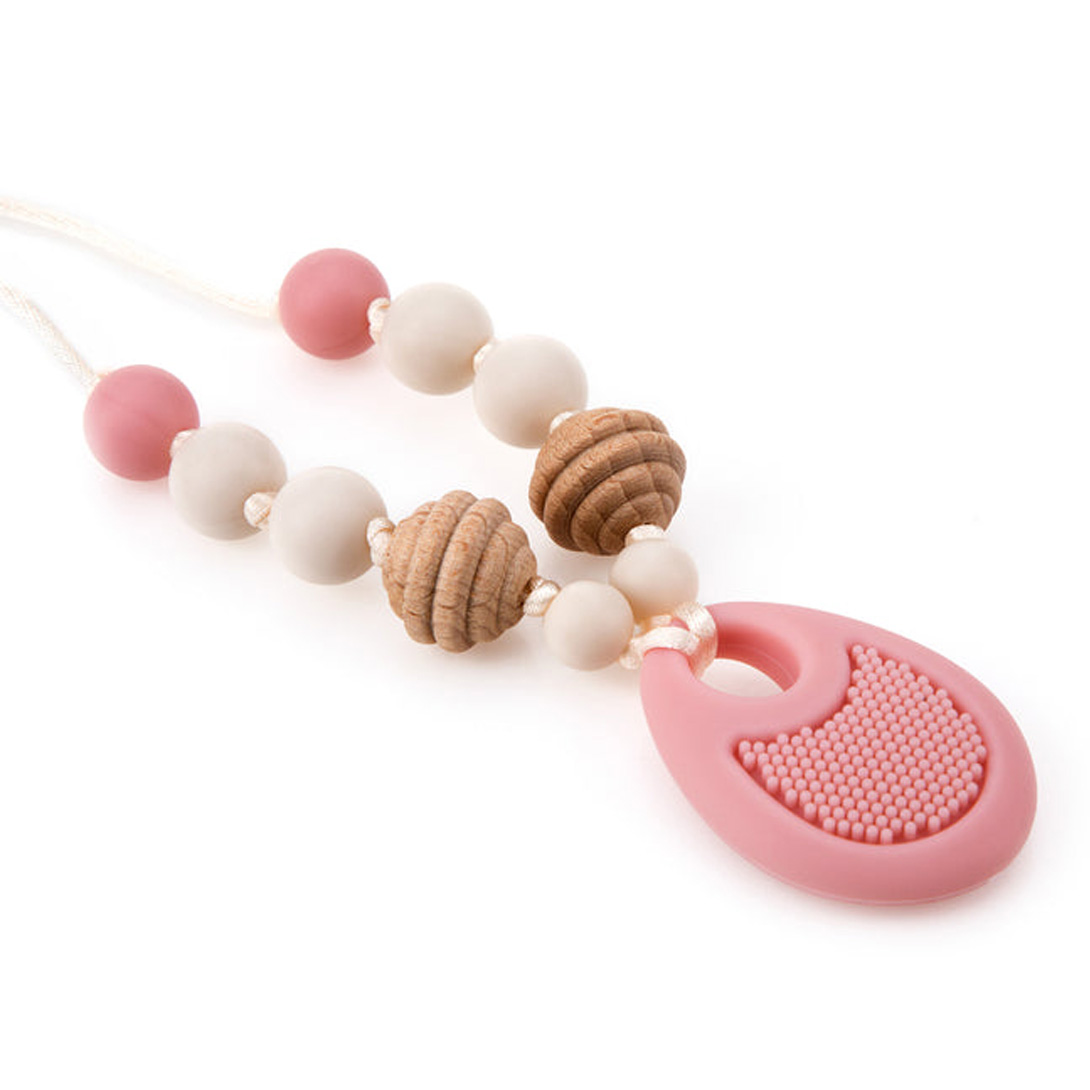 pink Silicone Teething Necklace with plastic clasp