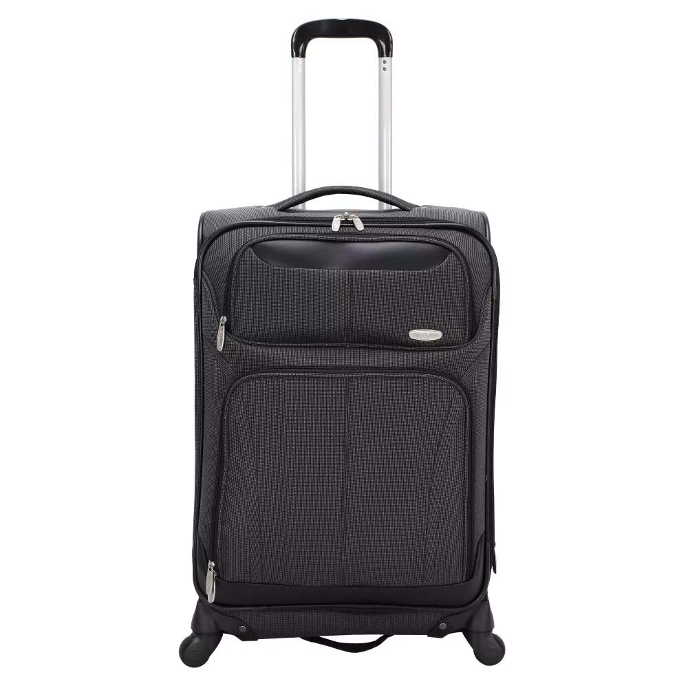 black medium spinner suitcase with telescopic handle extended