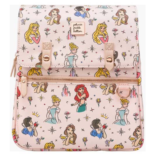 Pink backpack with images of Disney princesses