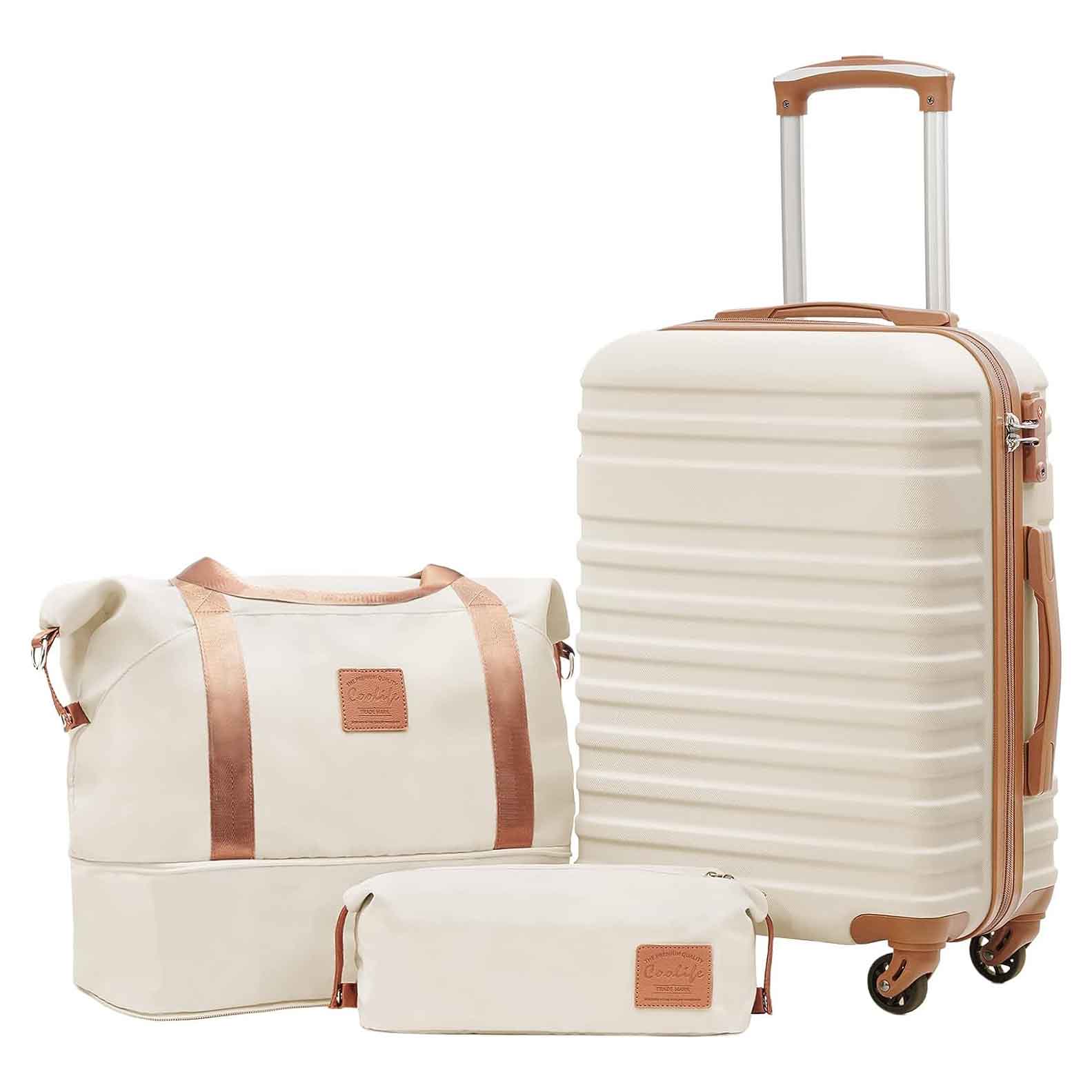 Coolife Suitcase Set Three-Piece Carry On Hardside Luggage