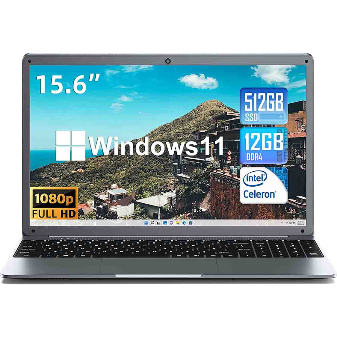 laptop open displaying windows home screen