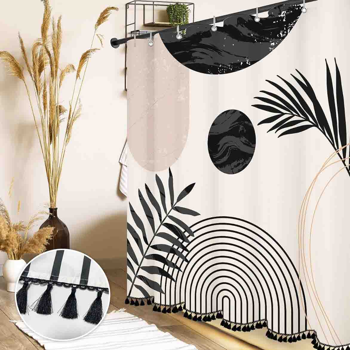 Boho Mid Century Black and White Shower Curtain Sets