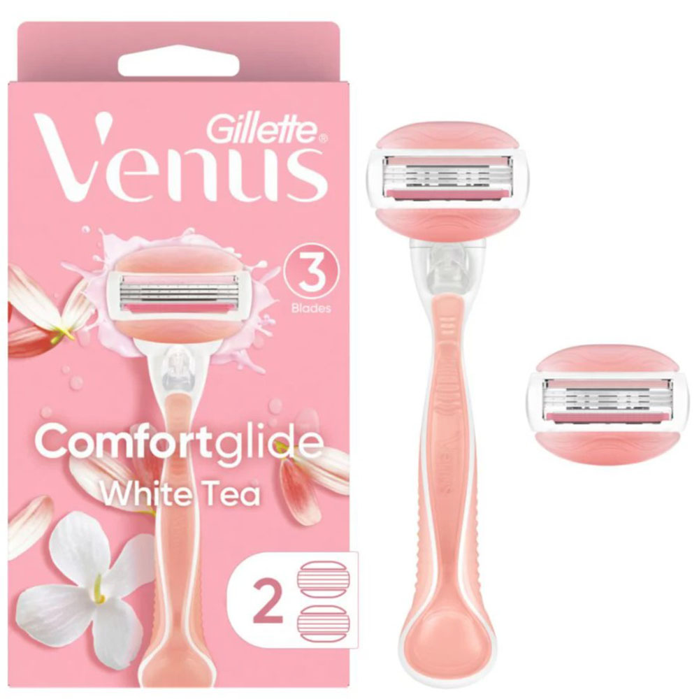Gillette Venus pink razor in pink packaging with spare razor head
