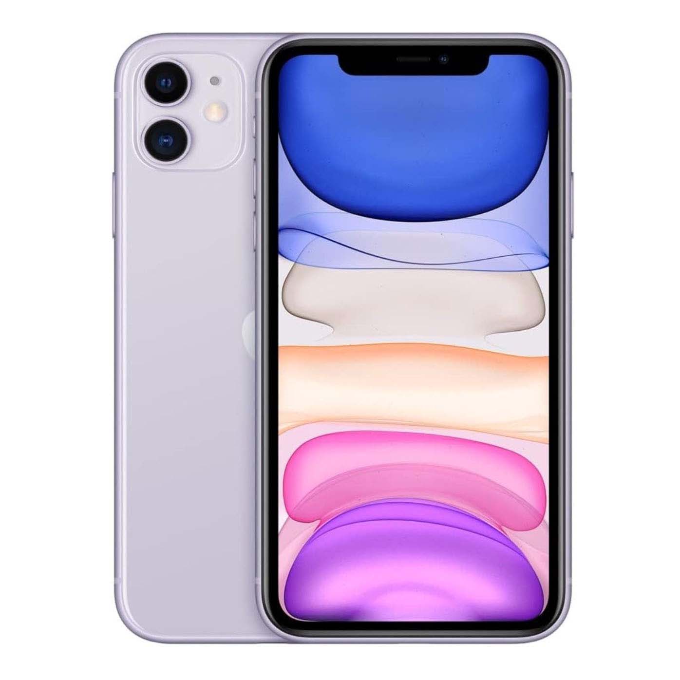 Apple iPhone 11 front and back view in lavender