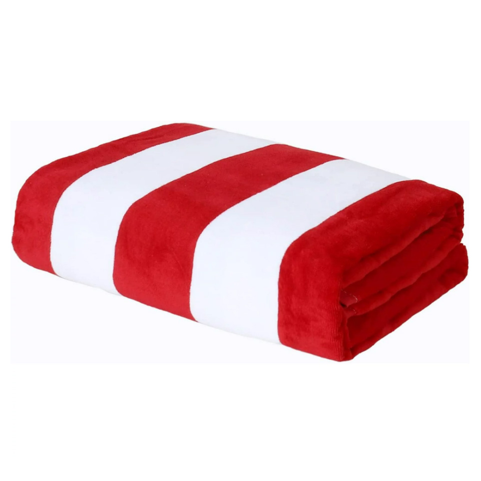 Exclusivo Mezcla 100% Cotton Oversized 35"x70" Cabana Stripe Beach Towel, Super Absorbent Soft Plush Pool Towel, Bath Towel (Red)