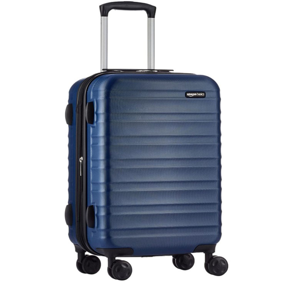 blue hard shell Amazon suitcase