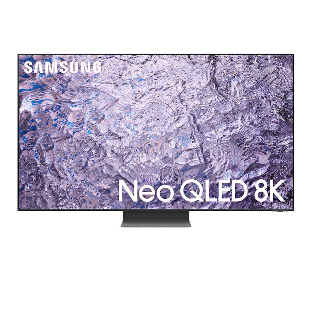 65 inch Class Samsung Neo QLED 8K QN800C with a purple background