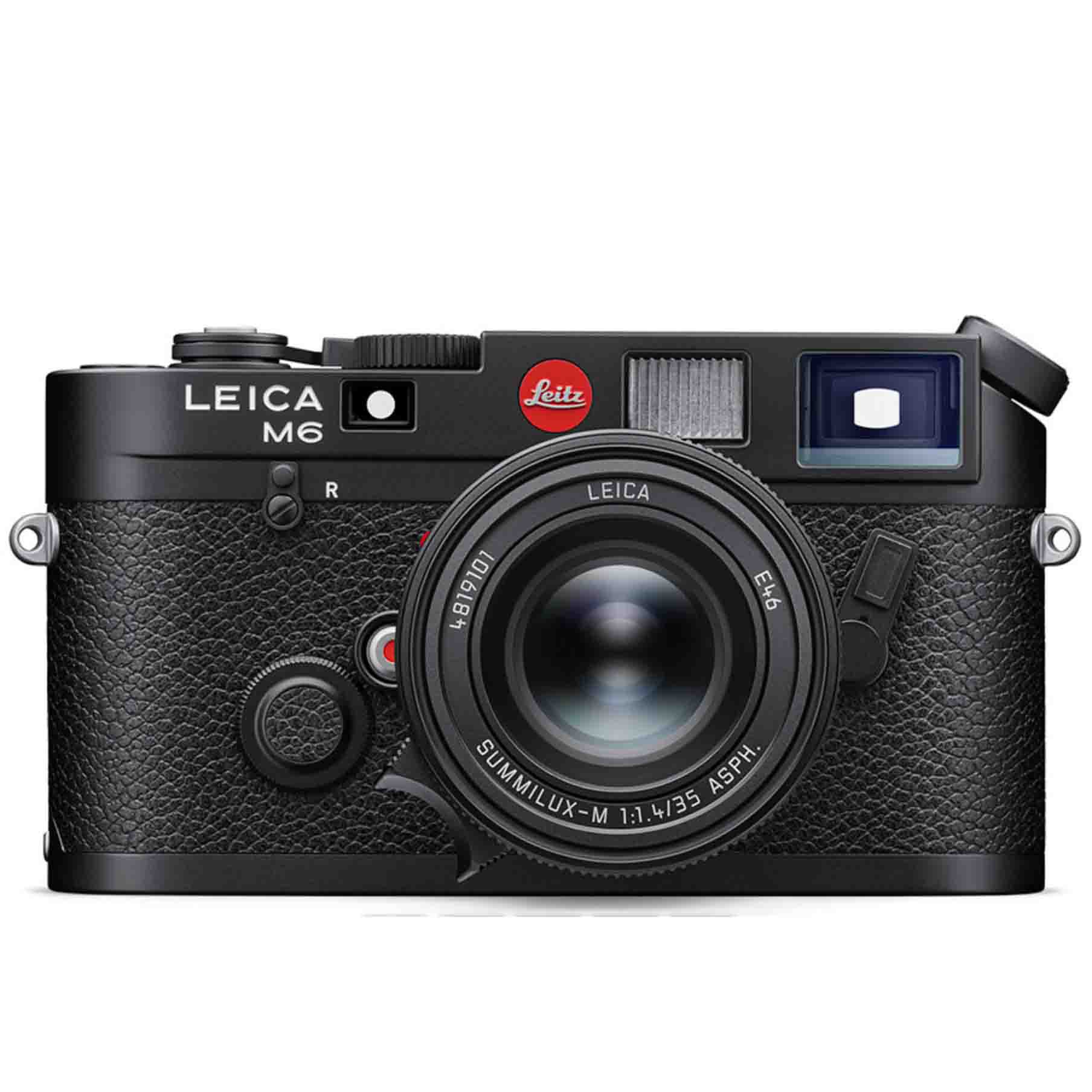 Front view of black Leica camera