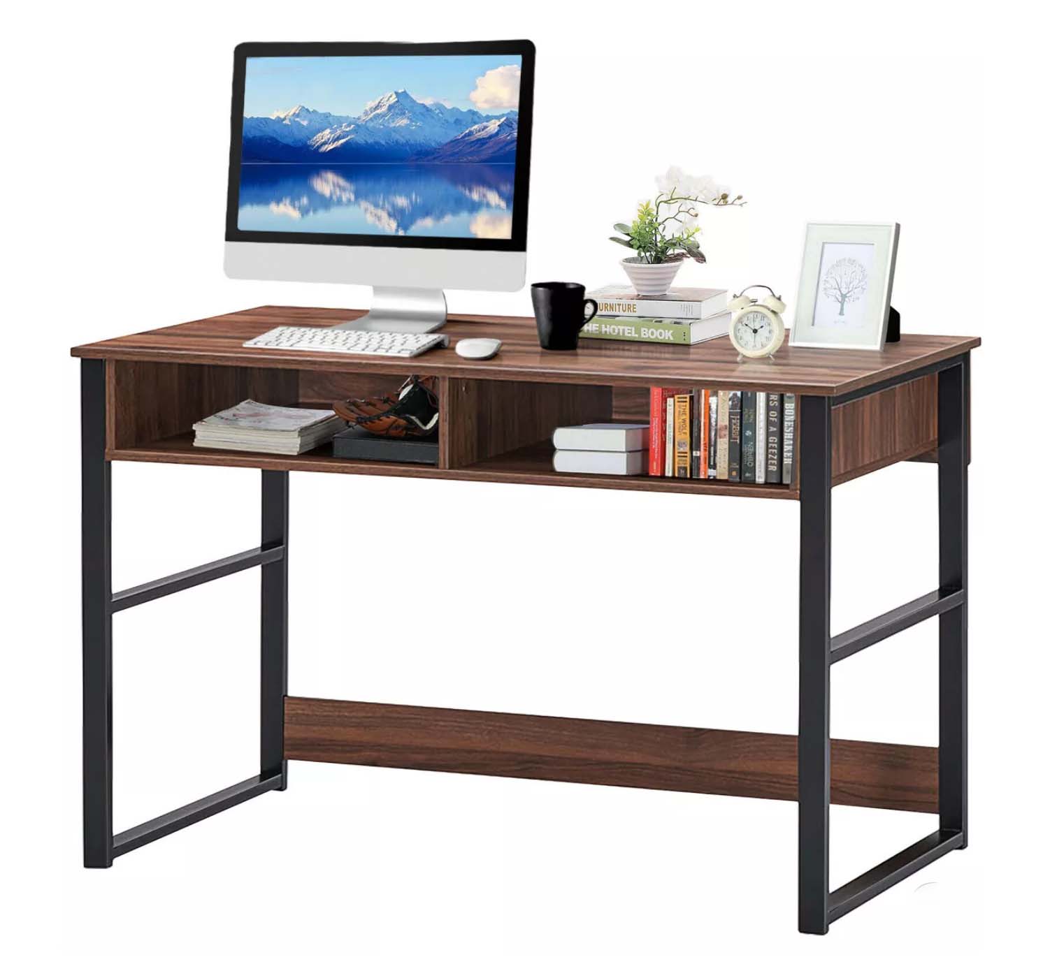 Costway Home Office Computer Desk with computer and home decor