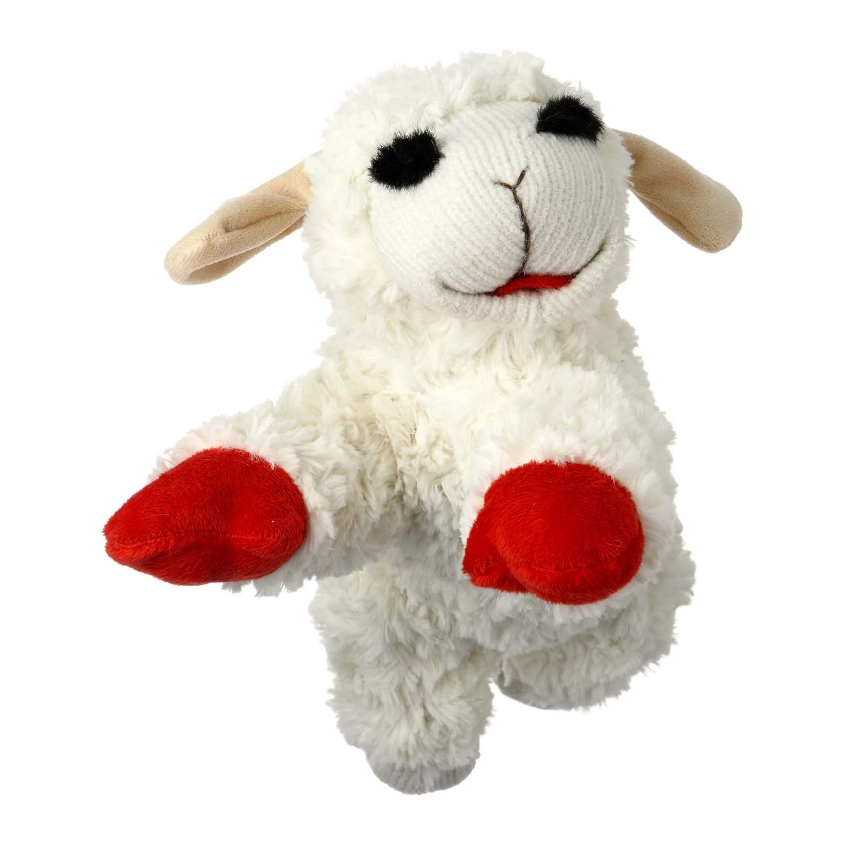 Multipet Plush Dog Toy in white with red hands 