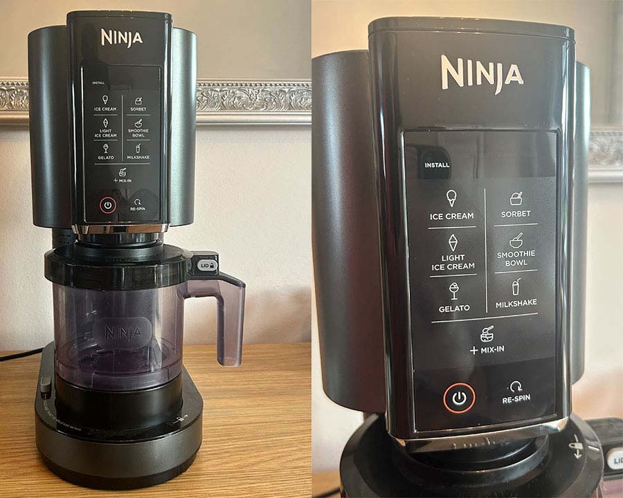 ninja creami size and display buttons on counter