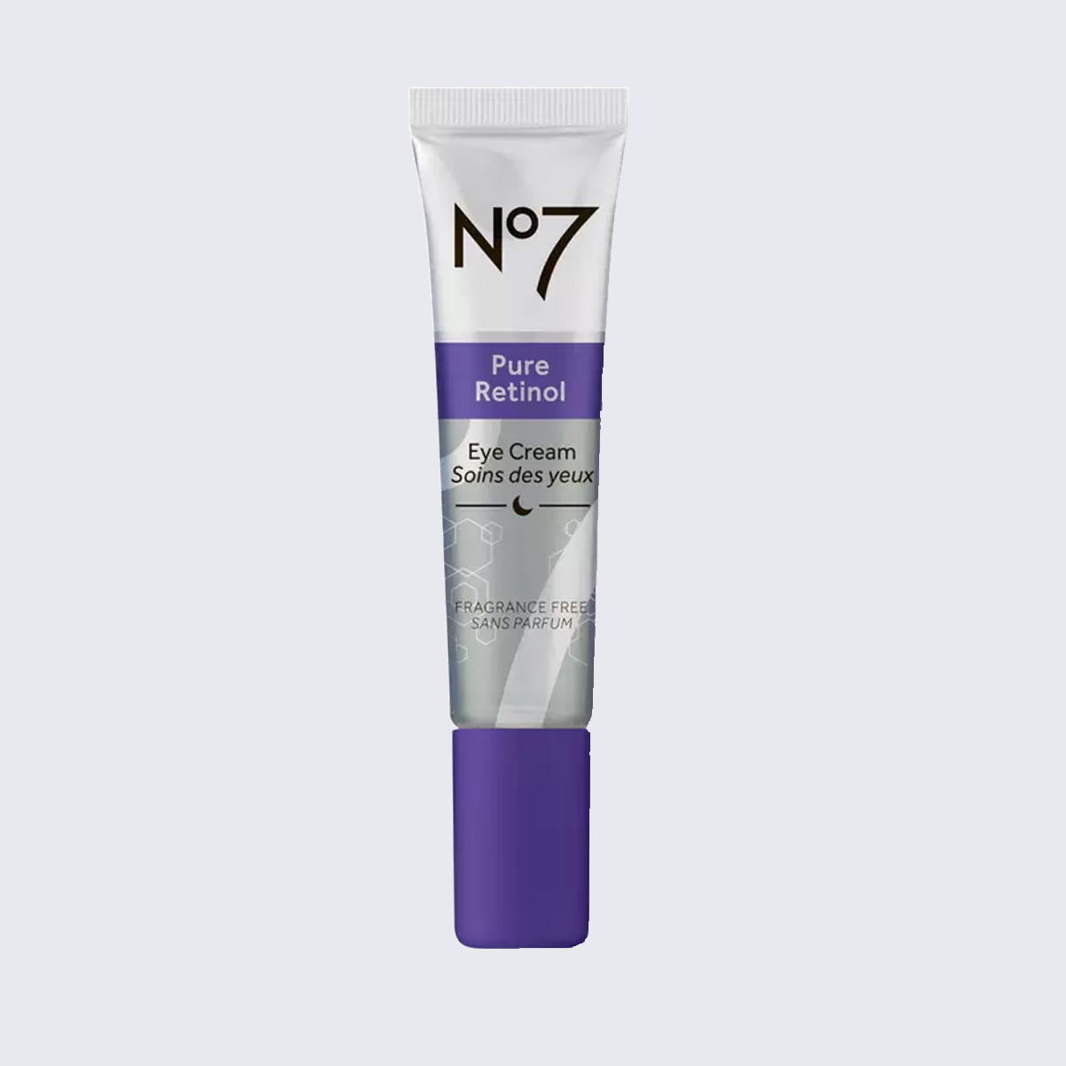 No7 Pure Retinol Eye cream in silver and purple packaging