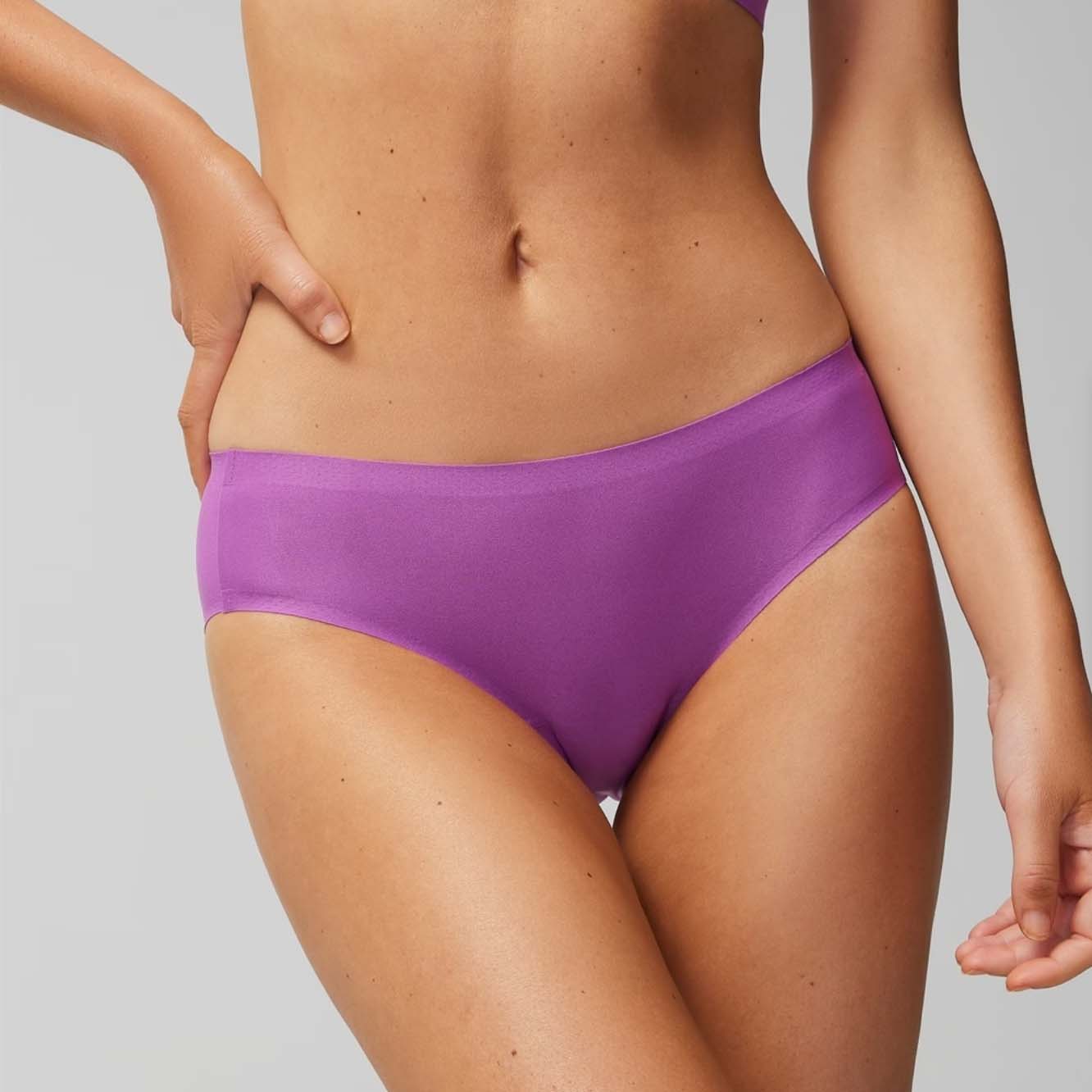Woman wearing purple underwear