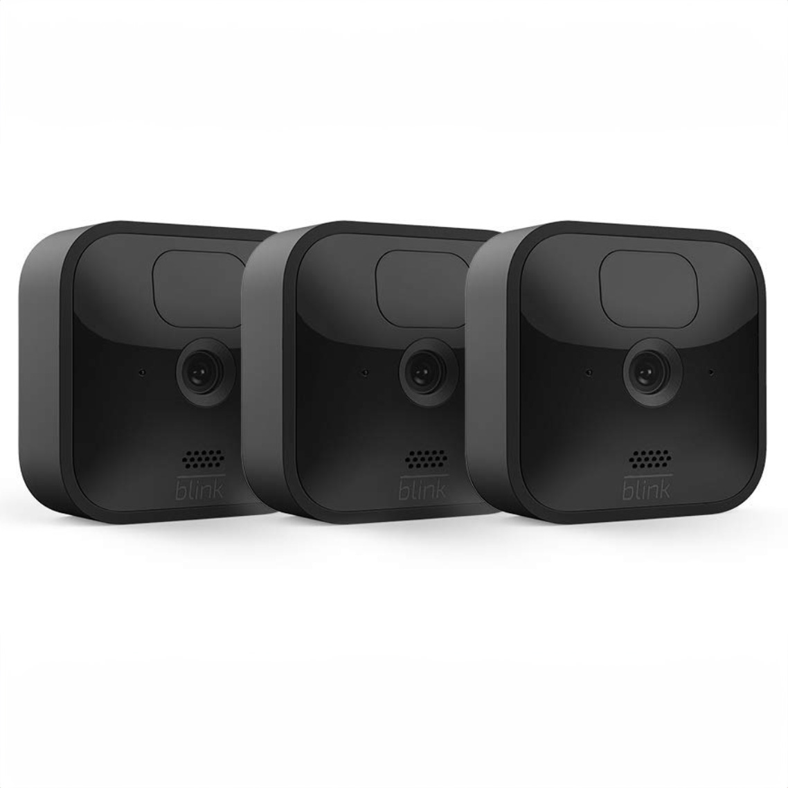 Three square-shaped Blink cameras