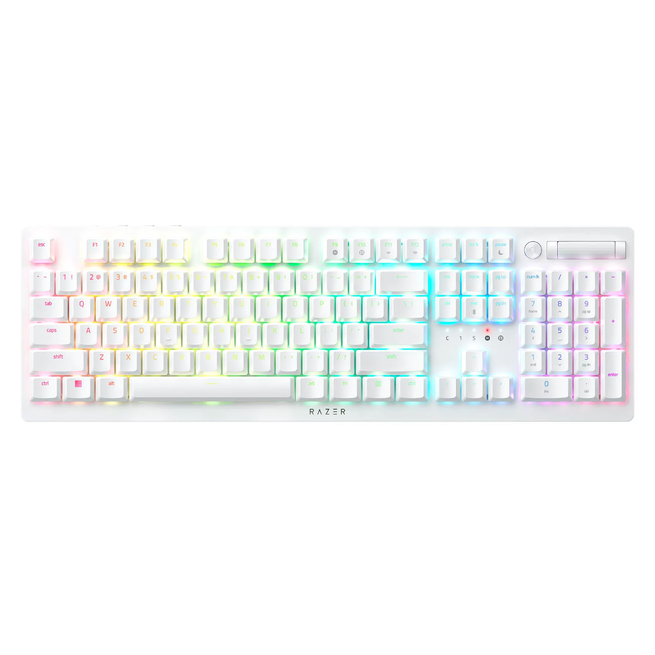white keyboard with colorful LED backlight