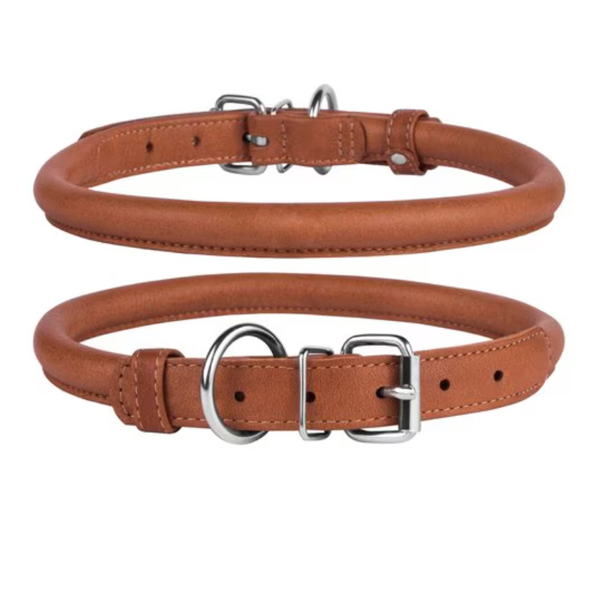 Brown Rolled Leather Dog Collar