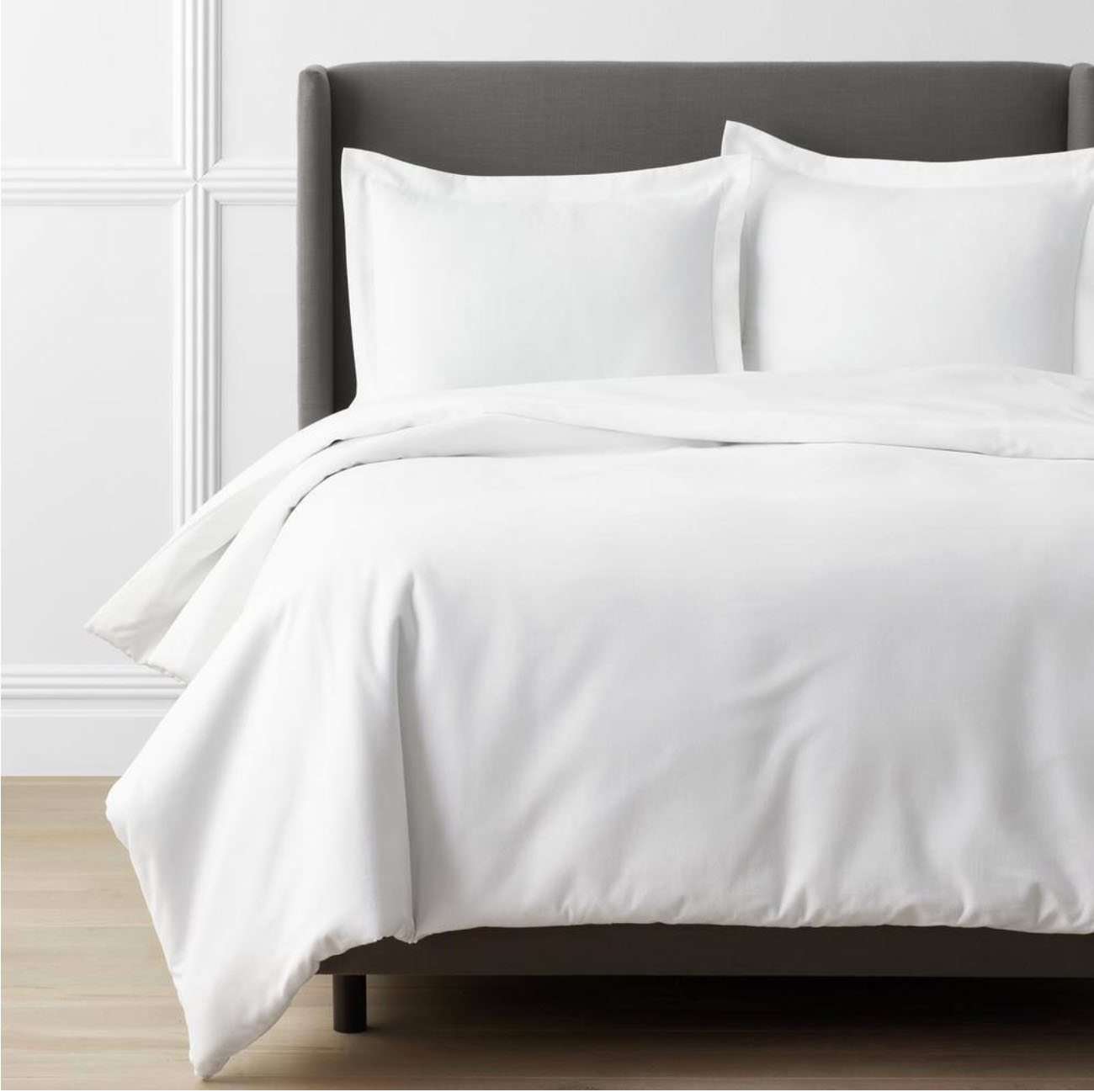 White flannel sheets in bedroom setting