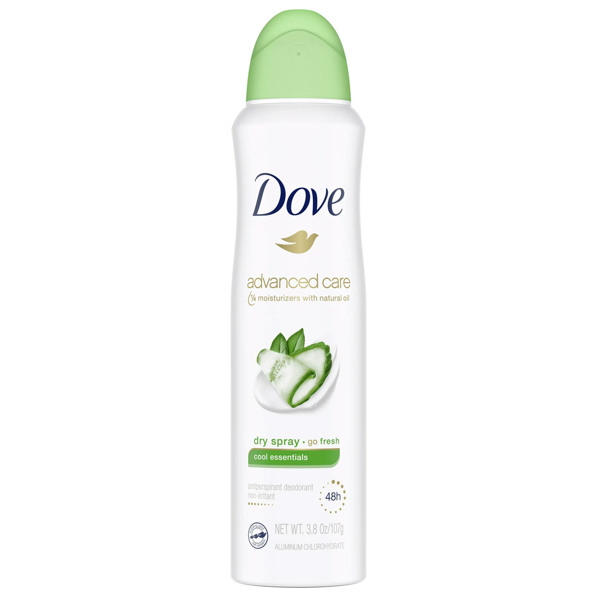 can of dove spray deodorant with green accents
