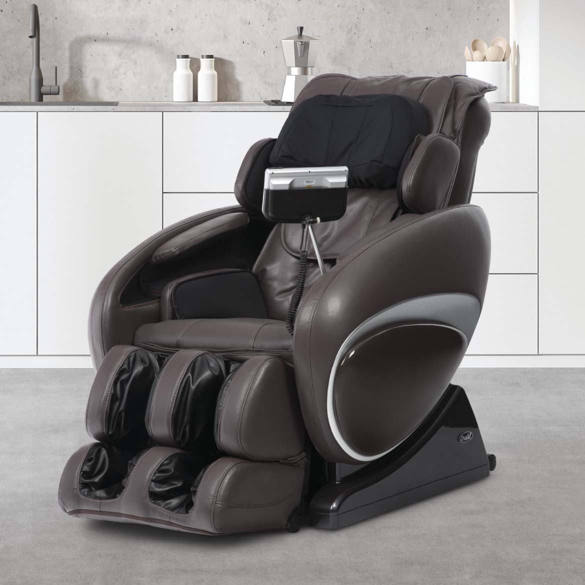 Black massage chair in room setting