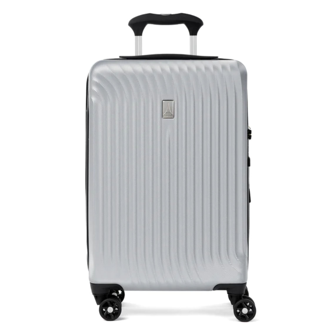 Silver hardside carry-on luggage