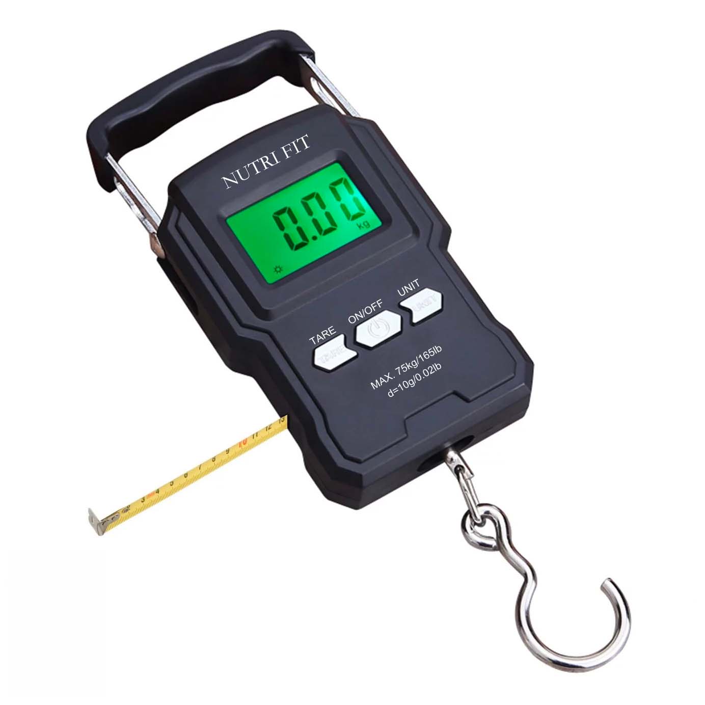 rectangular digital luggage scale with hook and retractable tape measure