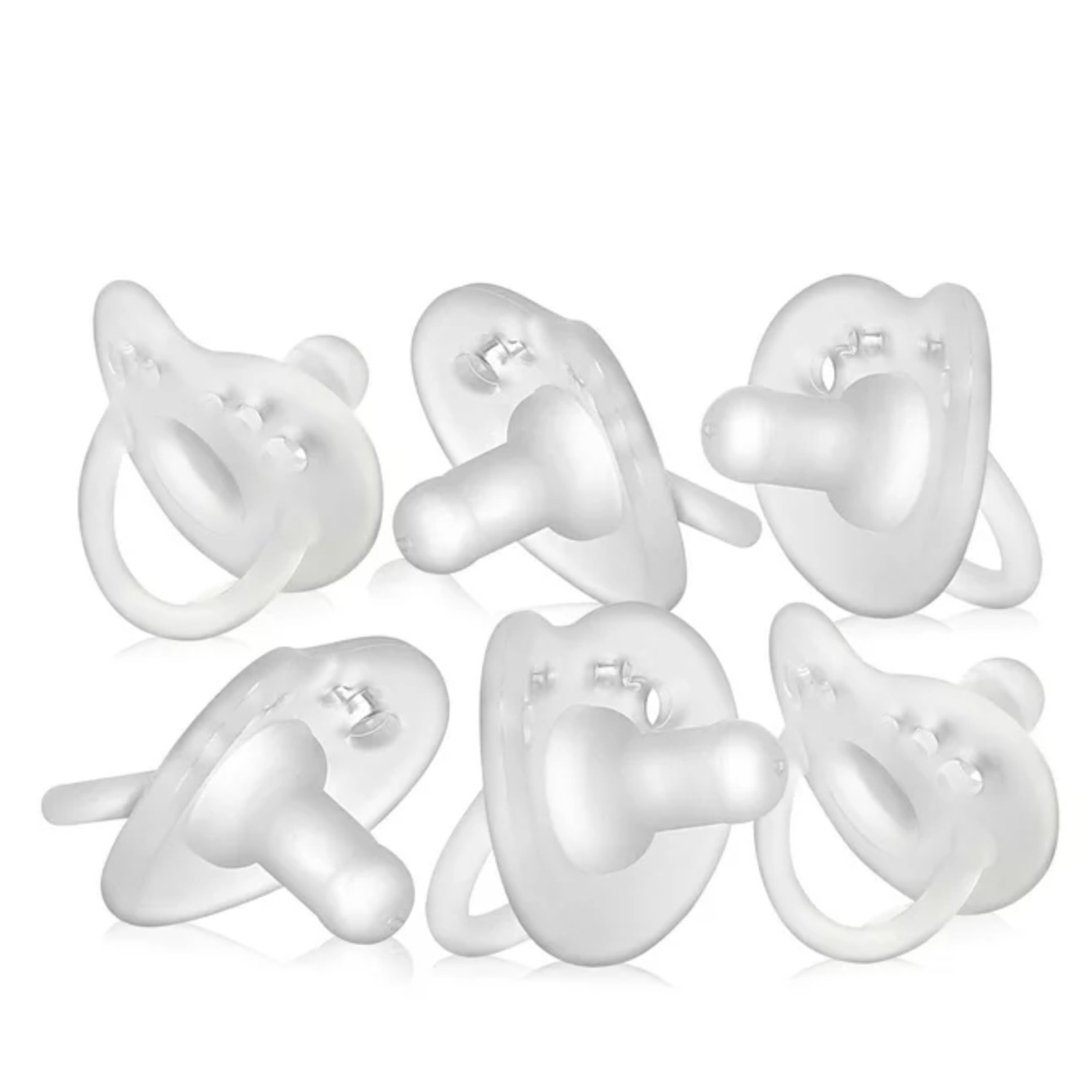 Six transparent silicone pacifiers