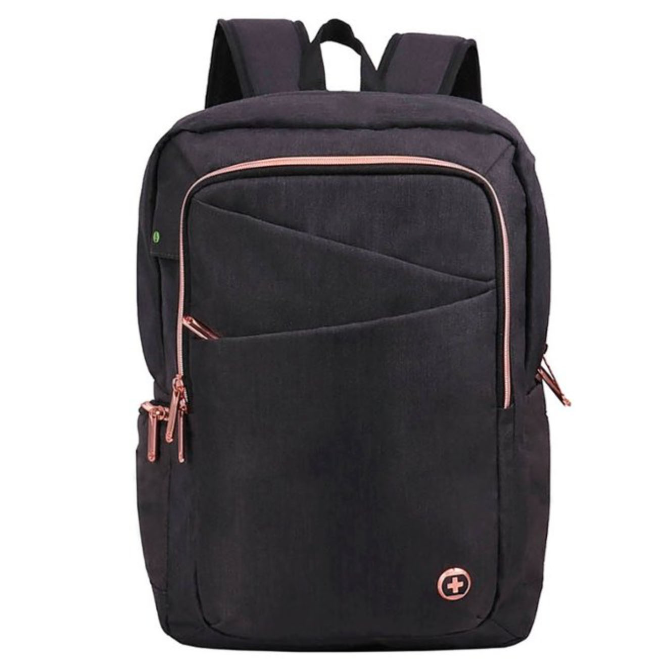 Black backpack with rose gold zipper