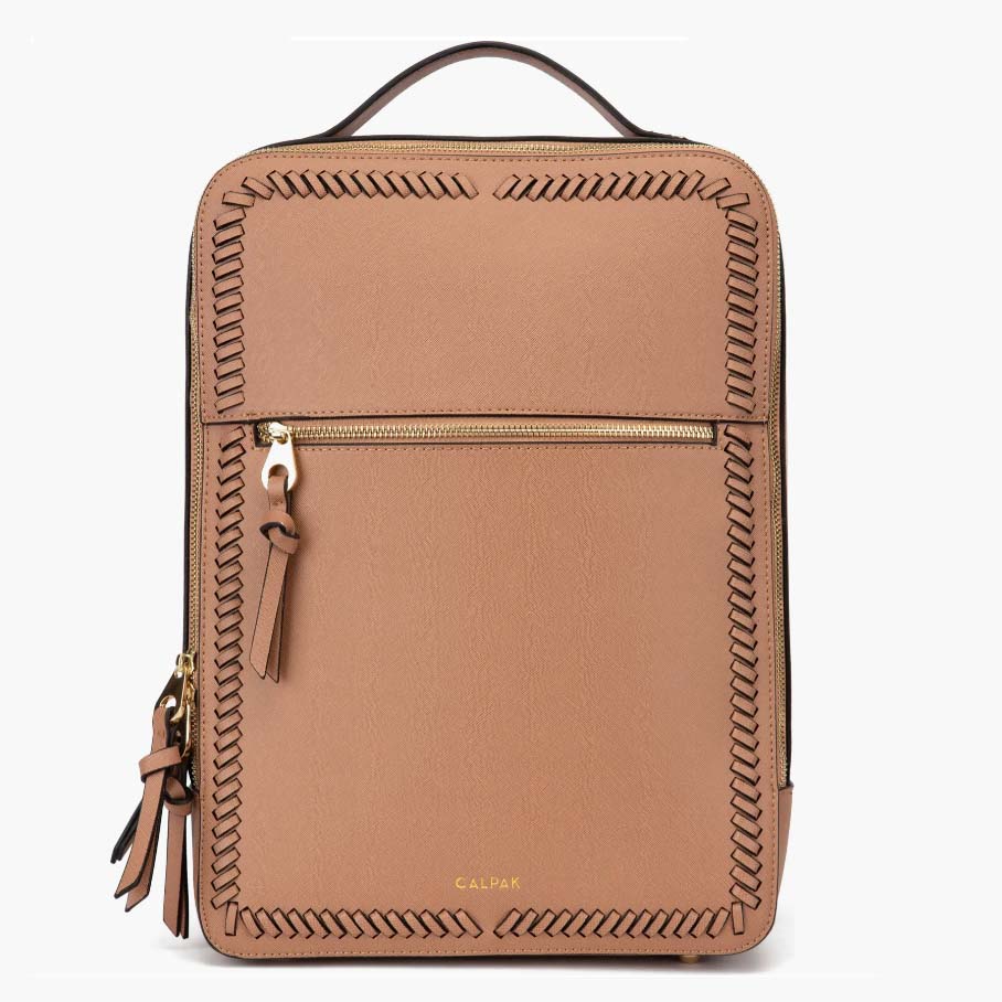 Light brown leather laptop backpack