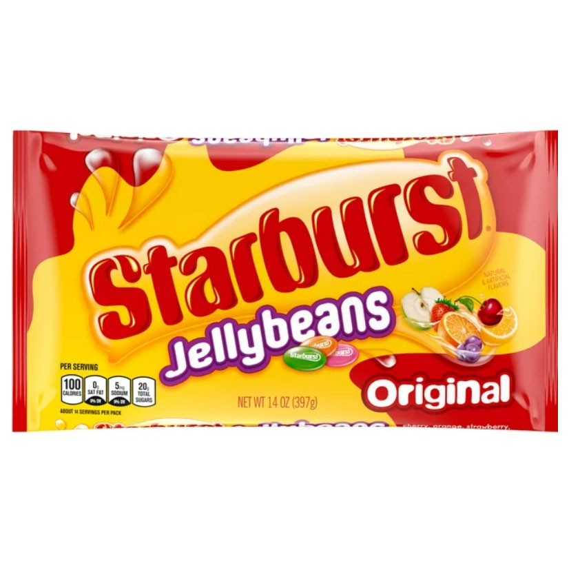 Starburst Original Jelly Beans Chewy Candy in a red and yellow packet