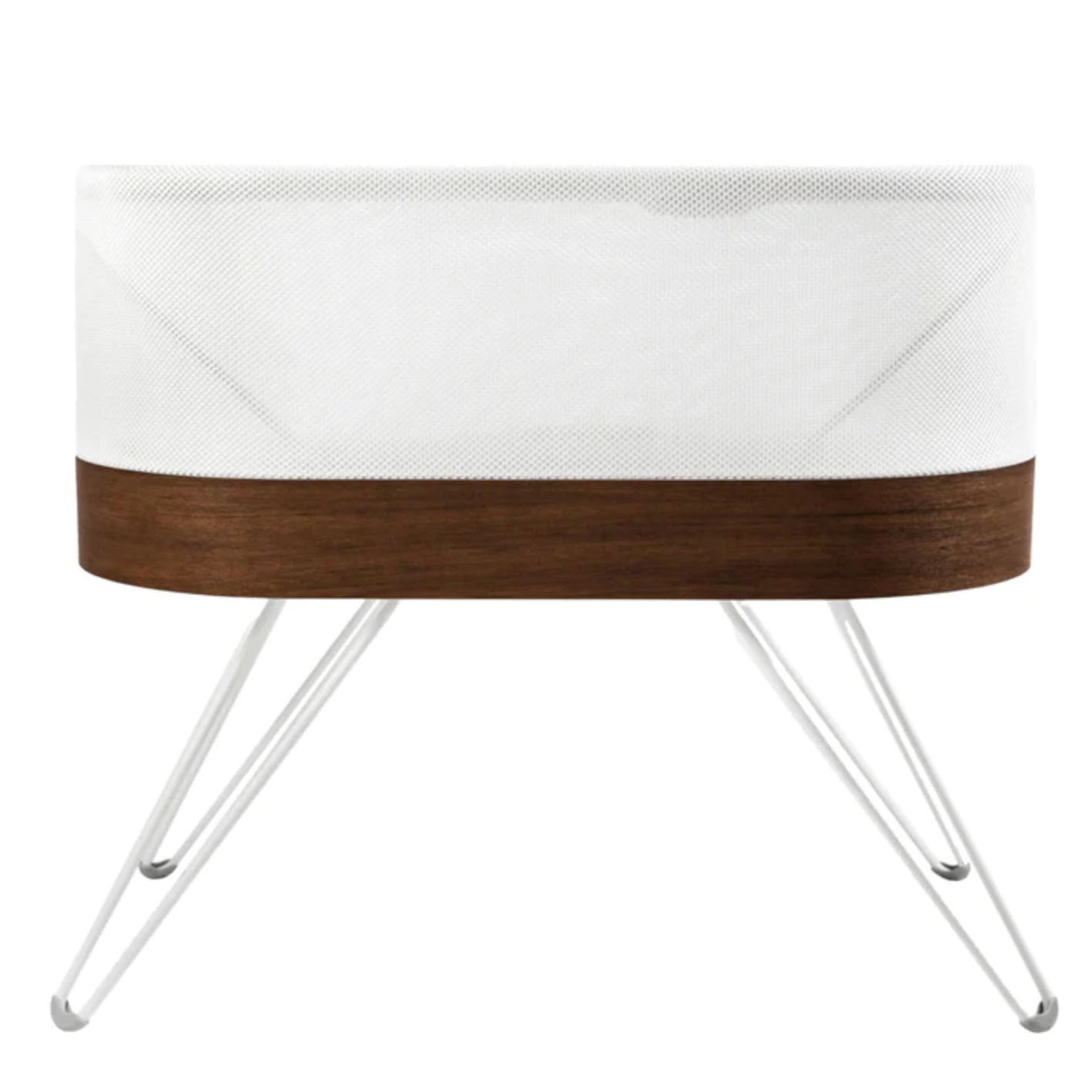 White and wooden bassinet