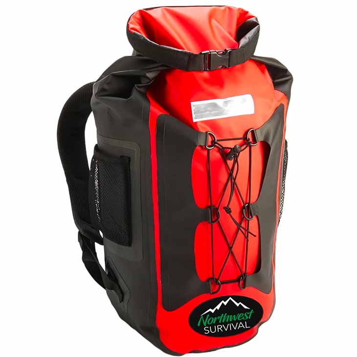 red and black waterproof backpack