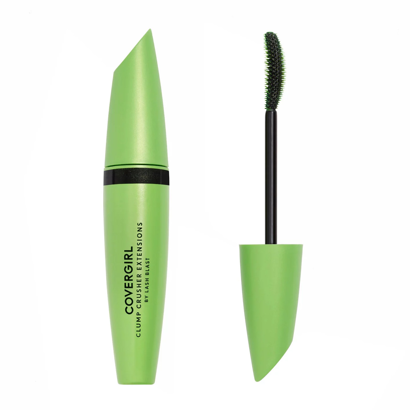 closed tube of covergirl mascara next to open spoolie brush