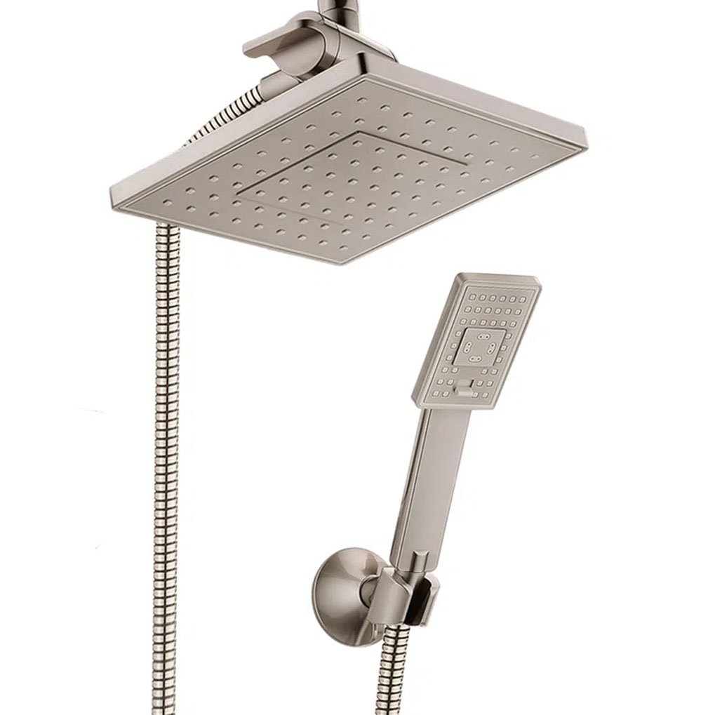 square dual shower head with a handheld spray