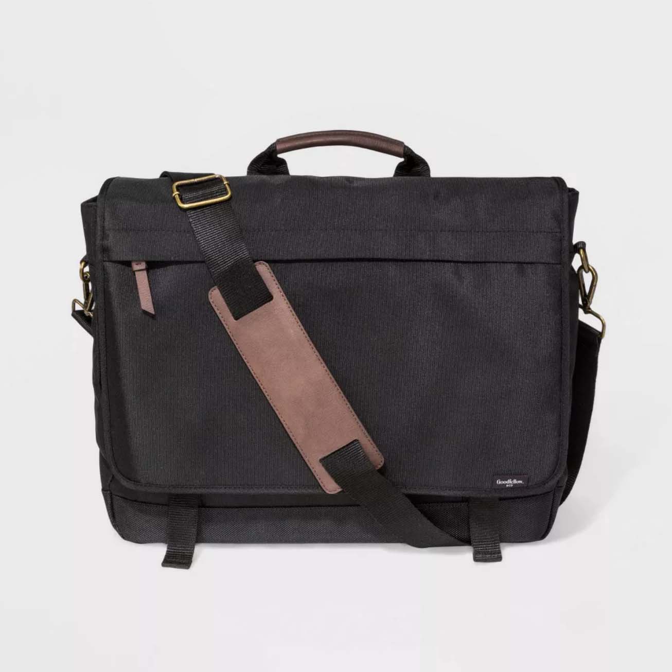 Black and brown messenger backpack