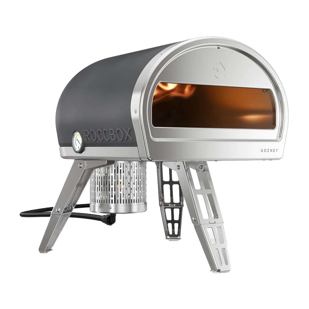 Roccbox Portable Pizza Oven in silver with portable legs