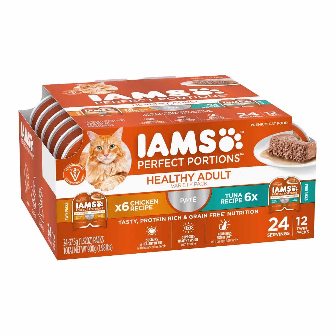 IAMS PERFECT PORTIONS Healthy Adult Grain-Free Wet Cat Food Pate Variety Pack in orange box