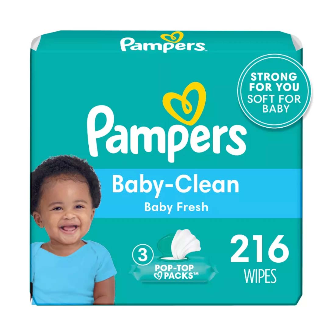 Pampers baby wipes in green packaging