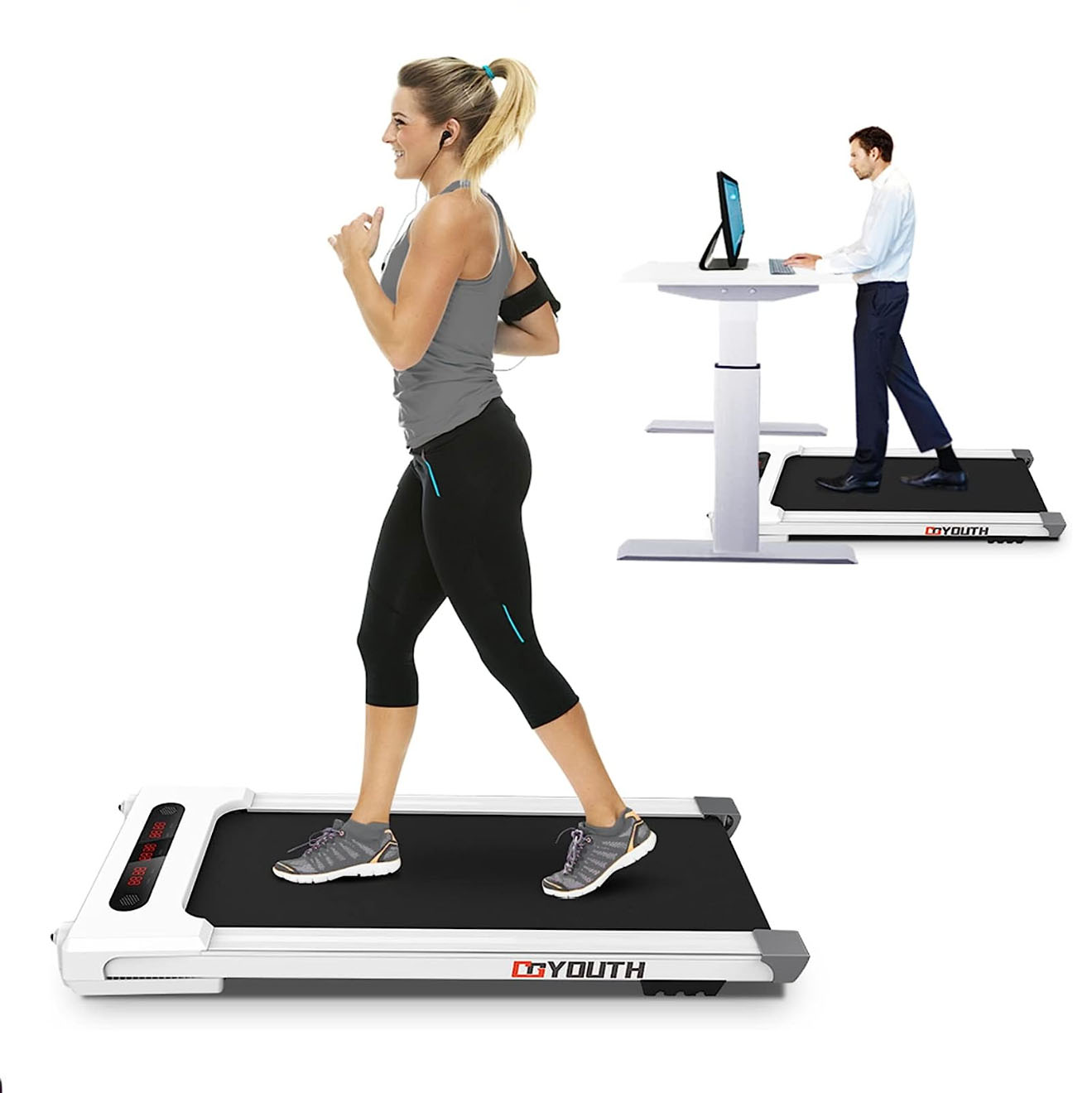 men and woman running on treadmill