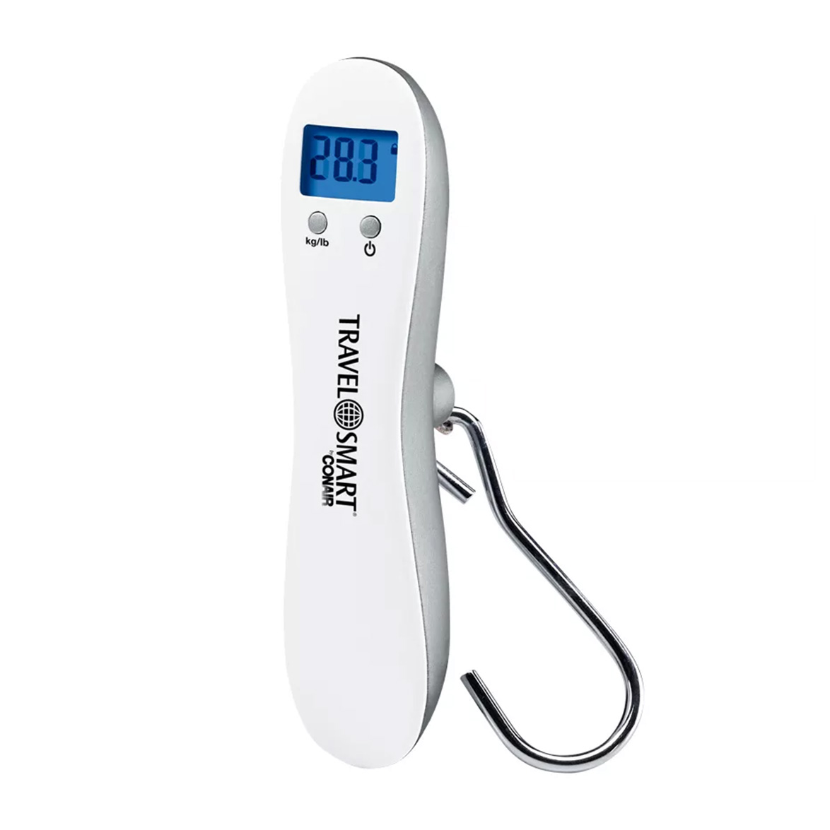 narrow oval shaped digital luggage scale with hook and screen