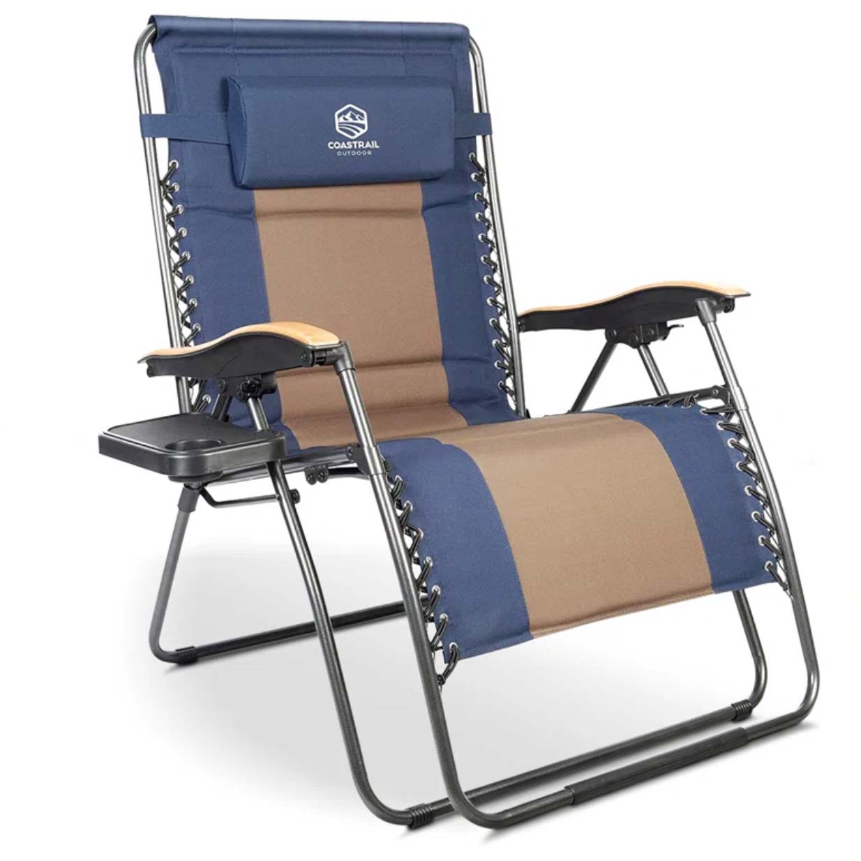 Nanika Folding Zero Gravity Chair Camping Chair Recliner With Backrest Wide Seat in blue and cream