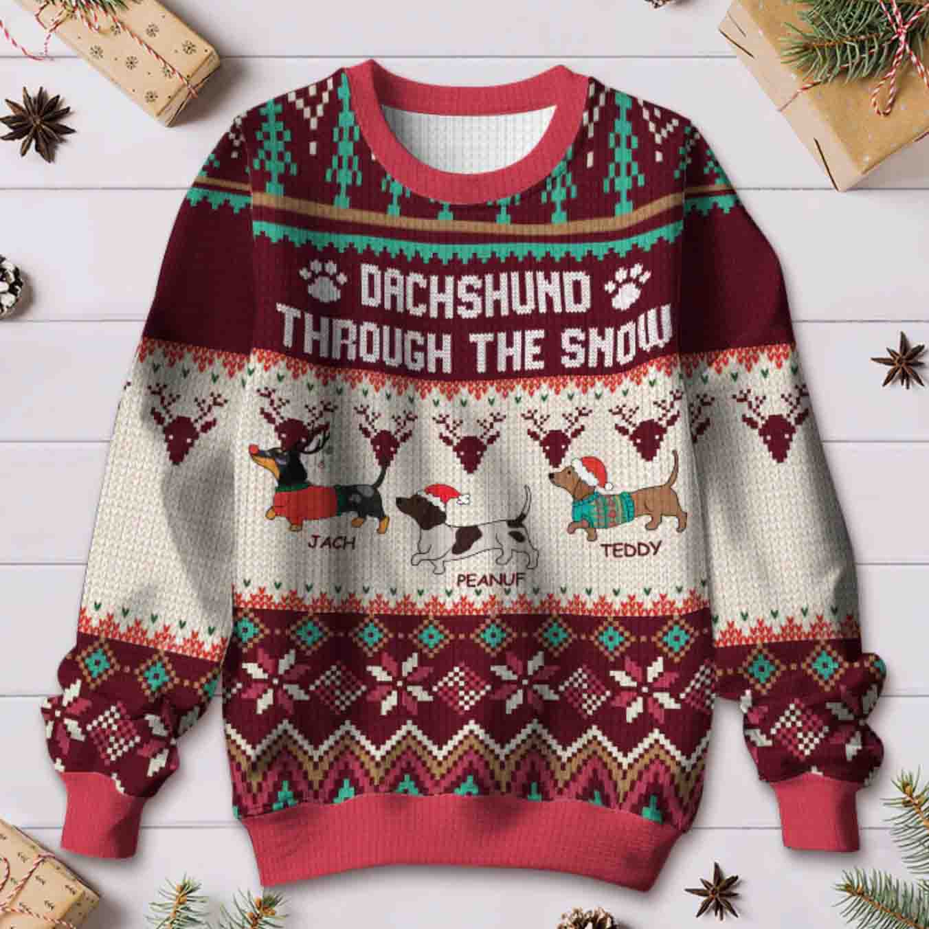 Ugly sweater with 3 Daschund