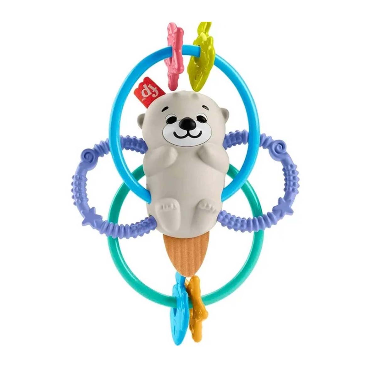 Baby Otter Rattle Toy for teething with a number of colorful rings