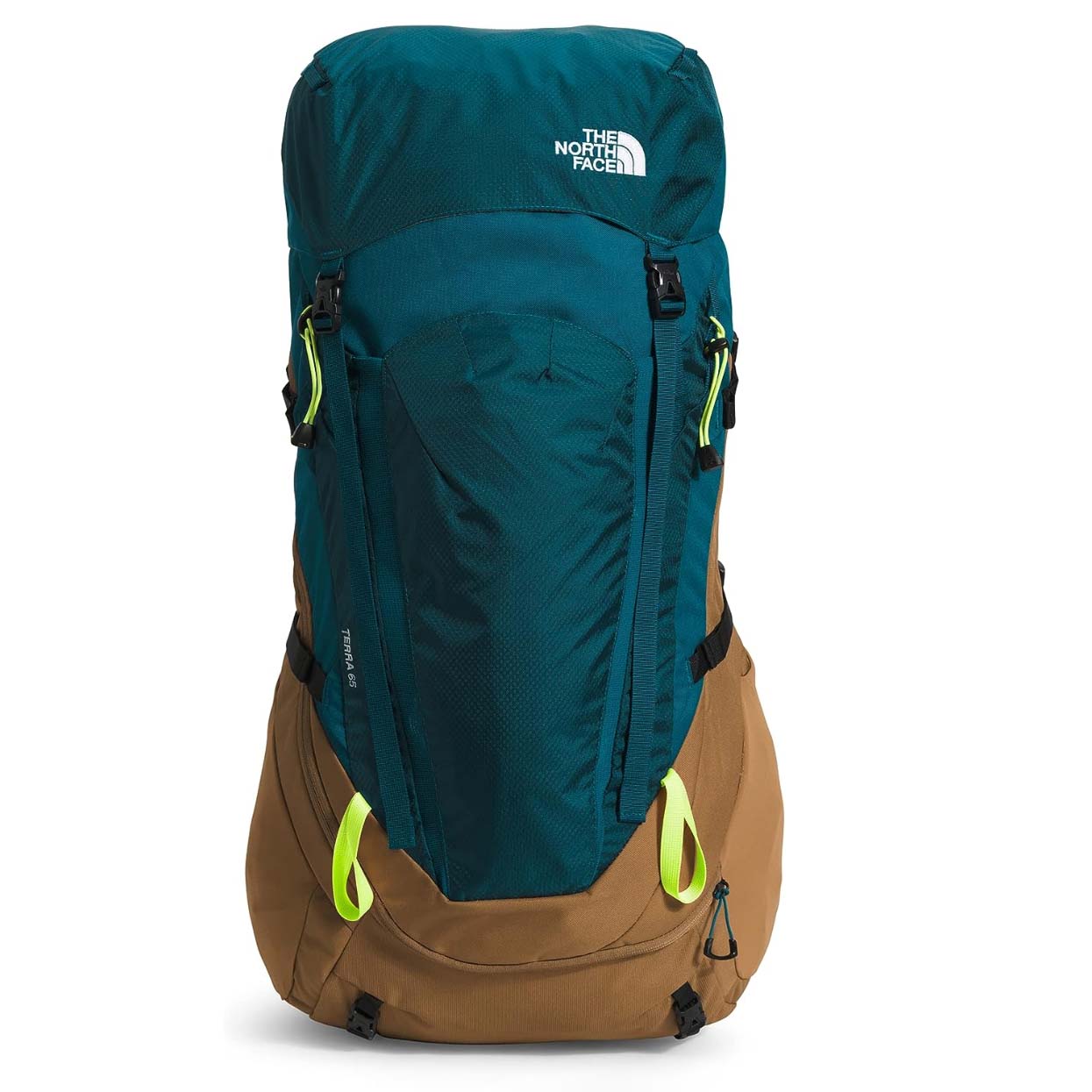 Northface outdoor backpack in coral green and brown