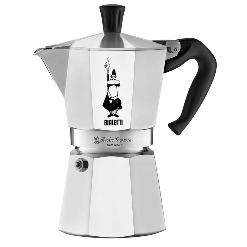 silver and black BIALETTI Moka 6 Cup Express Espresso Maker