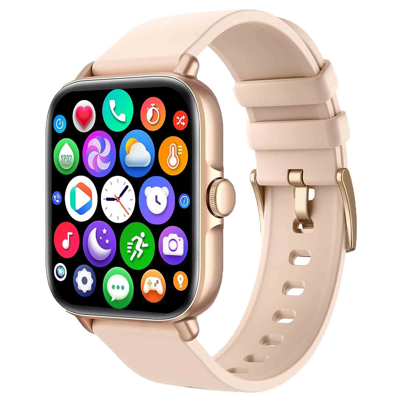 Light pink smart watch with display of app icons