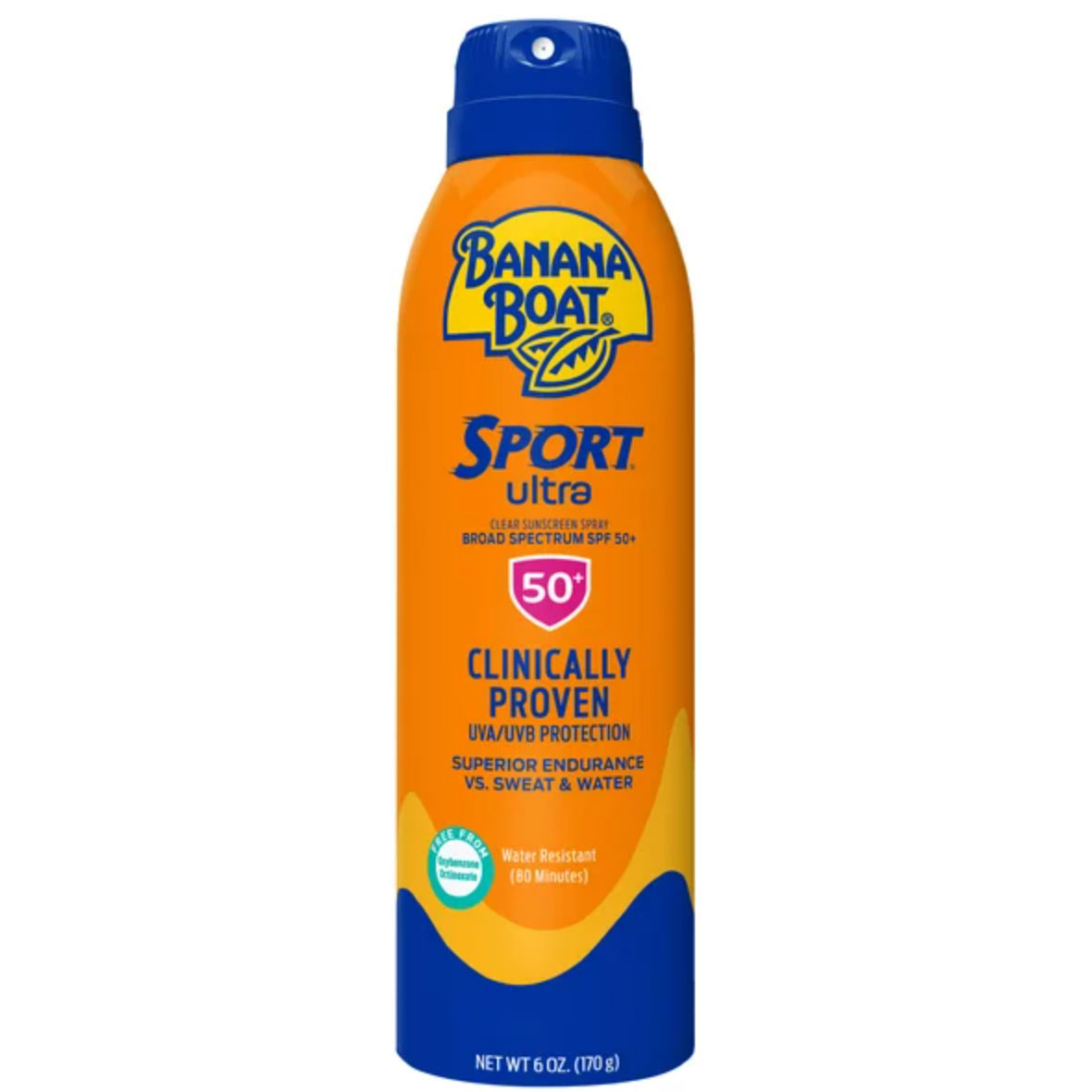 Banana Boat Sport Ultra 50 SPF Sunscreen Spray in orange cylinder bottle